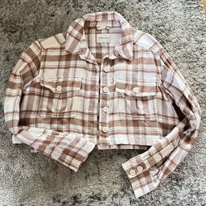 Brown and White Plaid Cropped Jacket
